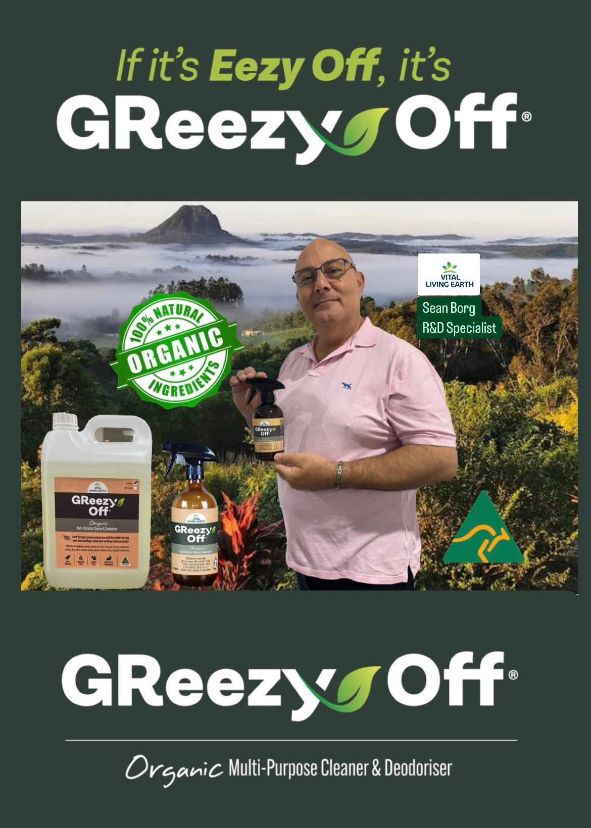 GReezy Off®️ 100% ORGANIC Multi-Purpose Cleaner & Deodoriser 500ml (1 x Unit)