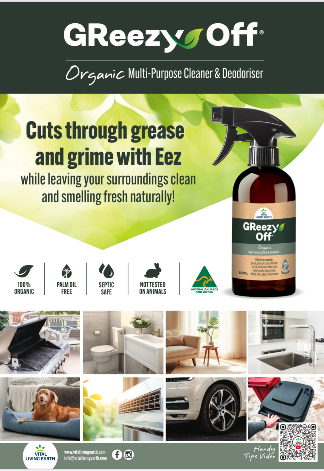 GReezy Off®️ 100% ORGANIC Multi-Purpose Cleaner & Deodoriser 500ml (1 x Unit)