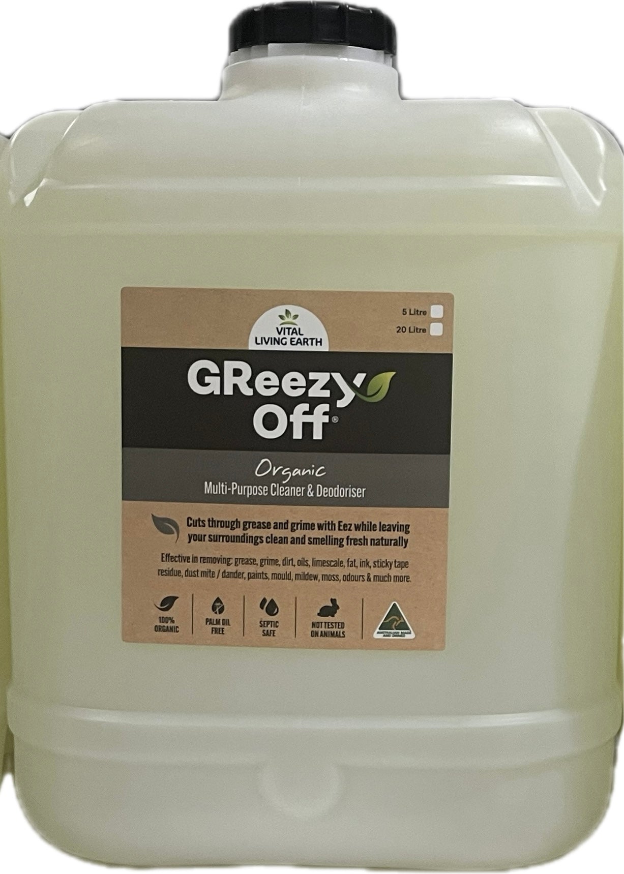 20 Litre GReezy Off®️ 100% Organic Multi-Purpose Cleaner & Deodoriser (Makes 40 Litres Diluted 1:1) FREE DELIVERY AUSTRALIA WIDE