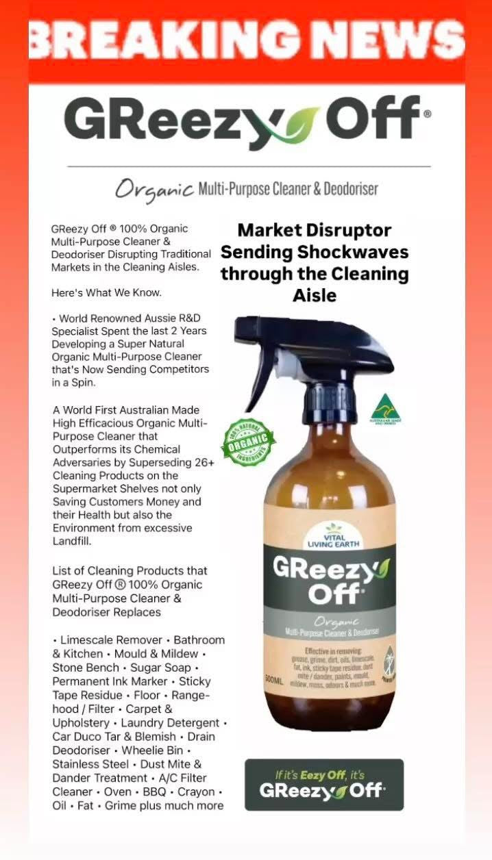 GReezy Off®️ 100% ORGANIC Multi-Purpose Cleaner & Deodoriser 500ml (1 x Unit)