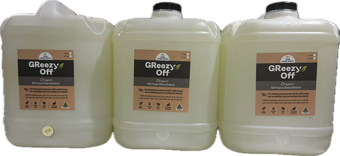 20 Litre GReezy Off®️ 100% Organic Multi-Purpose Cleaner & Deodoriser (Makes 40 Litres Diluted 1:1) FREE DELIVERY AUSTRALIA WIDE