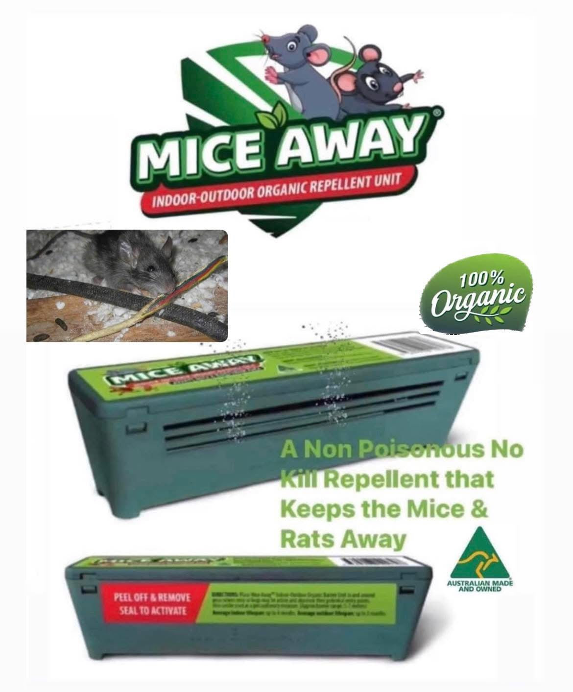 Mice Away®️ 100% ORGANIC Indoor-Outdoor Non Poisonous No Kill Mice & Rat Repellent (1x Unit)