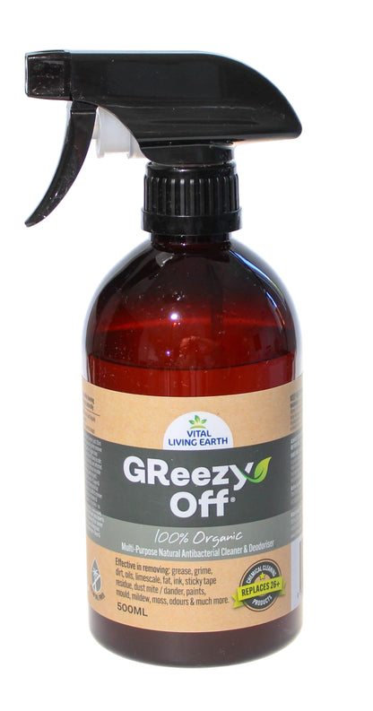 A) GReezy Off® 100% Organic🍃🥬🪾 Replaces 26+ Chemical & Alcohol Laden Cleaning Products on the Market.                                                                                                         500ml Concentrate / 1 Litre when Diluted 1:1