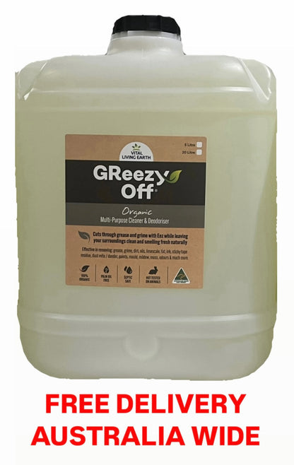 G) 20 Litre GReezy Off® 100% Organic Multi-Purpose Natural Antibacterial Cleaner & Deodoriser (Makes 40 Litres Diluted 1:1) FREE DELIVERY AUSTRALIA WIDE