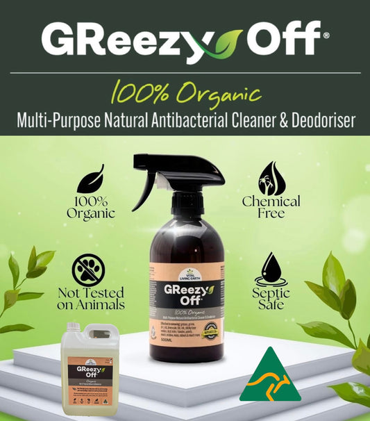 A) GReezy Off® 100% Organic🍃🥬🪾 Replaces 26+ Chemical & Alcohol Laden Cleaning Products on the Market.                                                                                                         500ml Concentrate / 1 Litre when Diluted 1:1