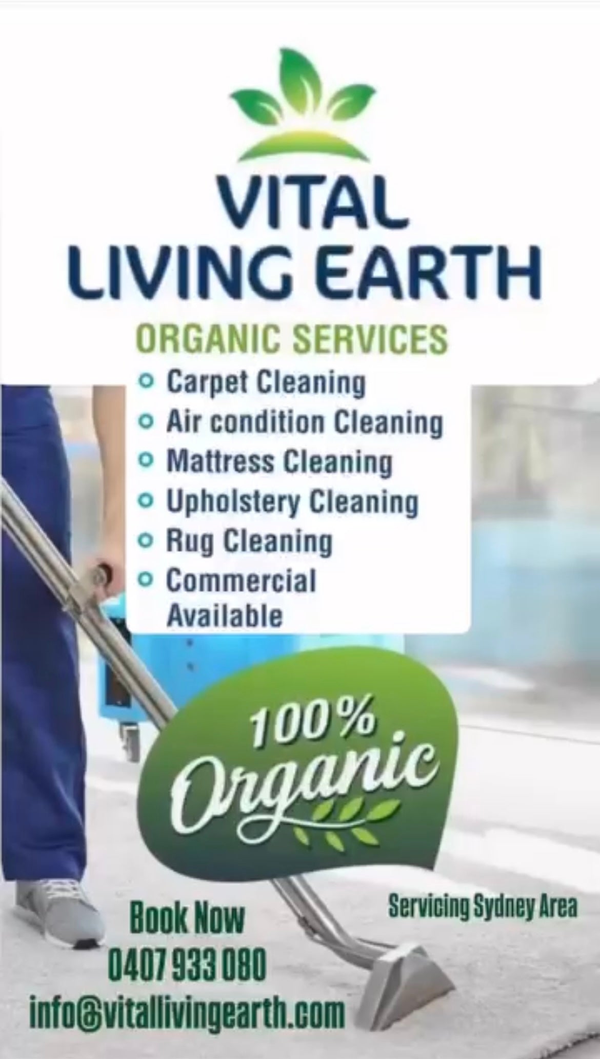 Vital Living Earth Organic Carpet & Air-Conditioning Cleaning                                                       BOOK NOW 0407 933 080 (Sydney)