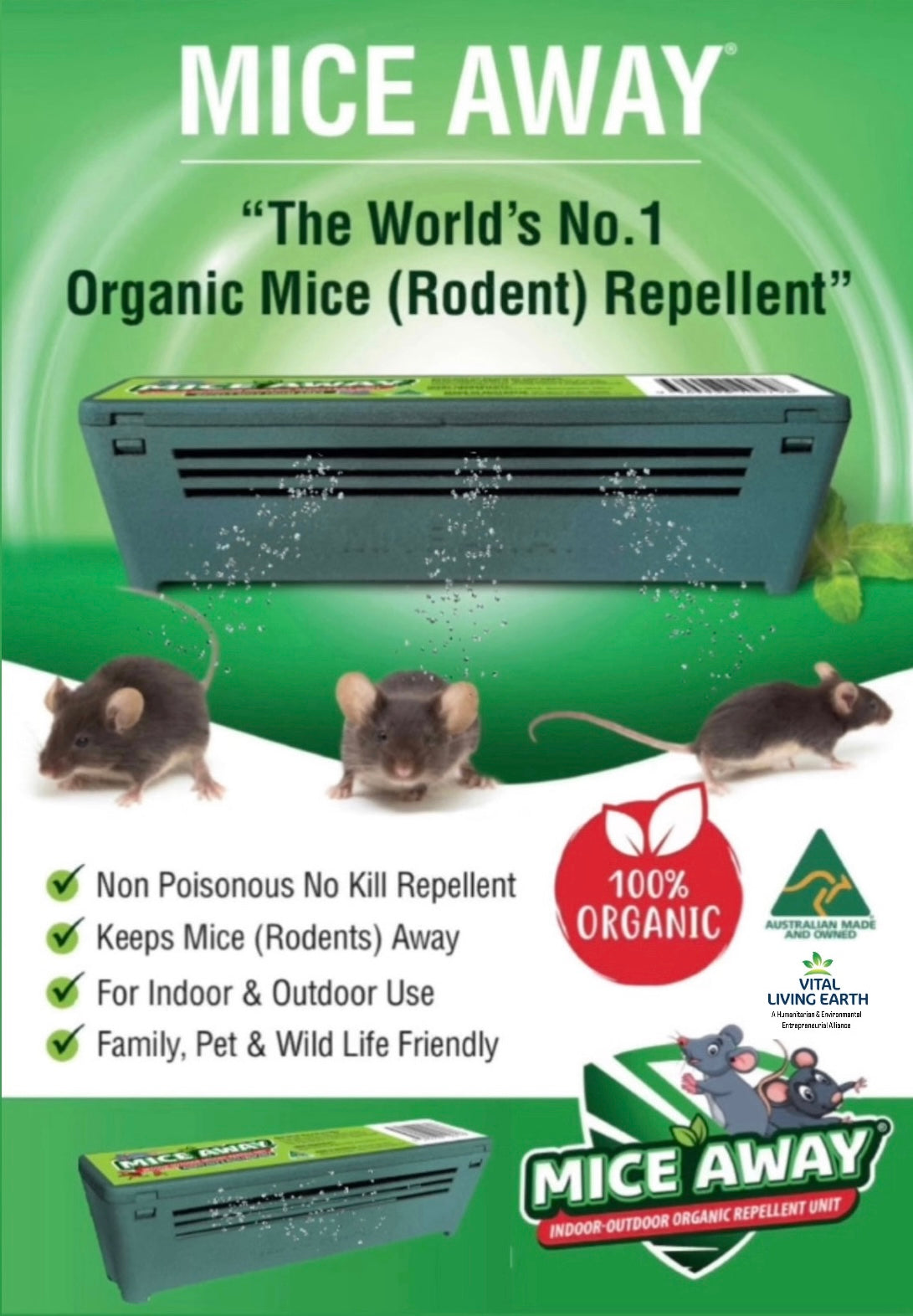 I) (12Pack) FREE DELIVERY AUSTRALIA WIDE                      Mice Away®  Indoor-Outdoor Non Poisonous No Kill Organic Mice & Rat Repellent