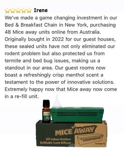 I) 6 Pack Mice Away® 2in1 DIY Refillable Indoor-Outdoor Organic Mice & Rat Repellent & Room Scent Diffuser.                                   FREE DELIVERY AUSTRALIA WIDE