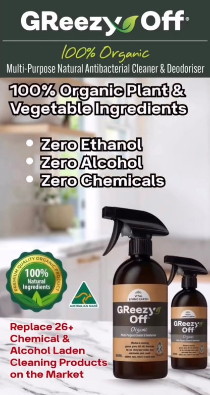 B) 2 x 500ml                                      GReezy Off® 100% Organic 🍃🥬🪾 Replaces 26+ Chemical & Alcohol Laden Cleaning Products on the Market                                  Concentrate 1:1                           FREE DELIVERY AUSTRALIA WIDE