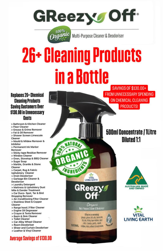 GReezy Off®️ 100% ORGANIC Multi-Purpose Cleaner & Deodoriser 500ml Concentrate / 1 Litre when Diluted 1:1 (1 x Unit)