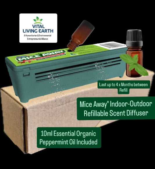 M) (1 x Unit + 1 x 10ml Bottle) PRODUCT AVAILABLE IN SEPTEMBER” Mice Away® DIY Indoor-Outdoor Refillable Scent Diffuser - includes 10ml Organic Essential Peppermint Oil (Mentha Piperita)