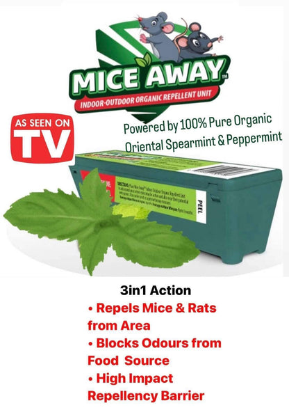 L) 18 Pack Mice Away® 2in1 DIY Refillable Indoor-Outdoor Organic Mice & Rat Repellent & Room Scent Diffuser.                           FREE DELIVERY AUSTRALIA WIDE
