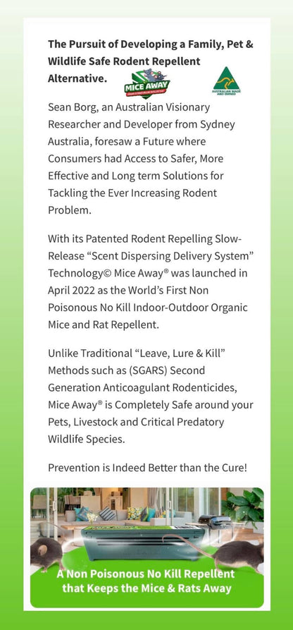 L) 18 Pack Mice Away® 2in1 DIY Refillable Indoor-Outdoor Organic Mice & Rat Repellent & Room Scent Diffuser.                           FREE DELIVERY AUSTRALIA WIDE