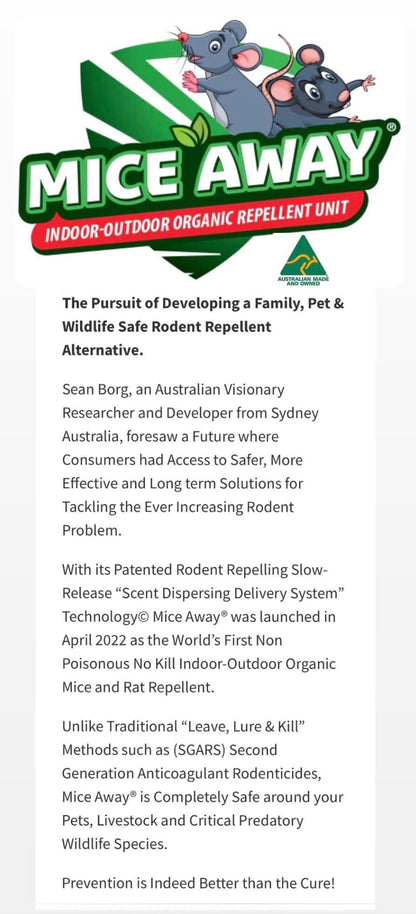 L) 18 Pack Mice Away® 2in1 DIY Refillable Indoor-Outdoor Organic Mice & Rat Repellent & Room Scent Diffuser.                           FREE DELIVERY AUSTRALIA WIDE