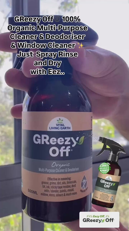 A) (1 x Bottle) GReezy Off® 100% ORGANIC Multi-Purpose Natural Antibacterial Cleaner & Deodoriser 500ml Concentrate / 1 Litre when Diluted 1:1