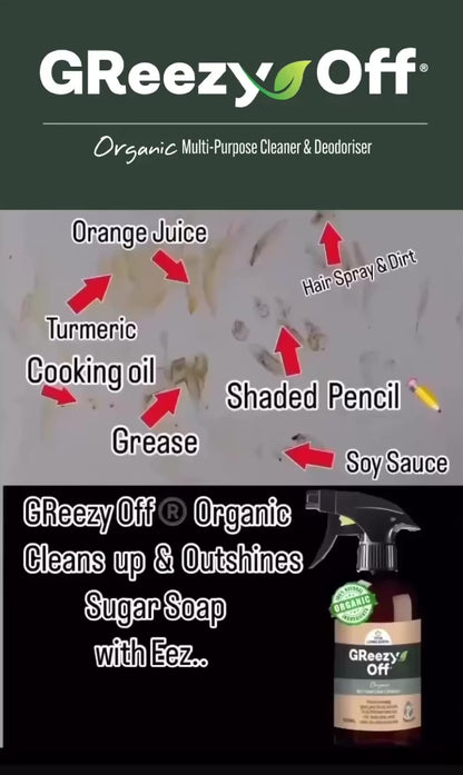 A) (1 x Bottle) GReezy Off® 100% ORGANIC Multi-Purpose Natural Antibacterial Cleaner & Deodoriser 500ml Concentrate / 1 Litre when Diluted 1:1
