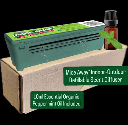 M) (1 x Unit + 1 x 10ml Bottle) PRODUCT AVAILABLE IN SEPTEMBER” Mice Away® DIY Indoor-Outdoor Refillable Scent Diffuser - includes 10ml Organic Essential Peppermint Oil (Mentha Piperita)